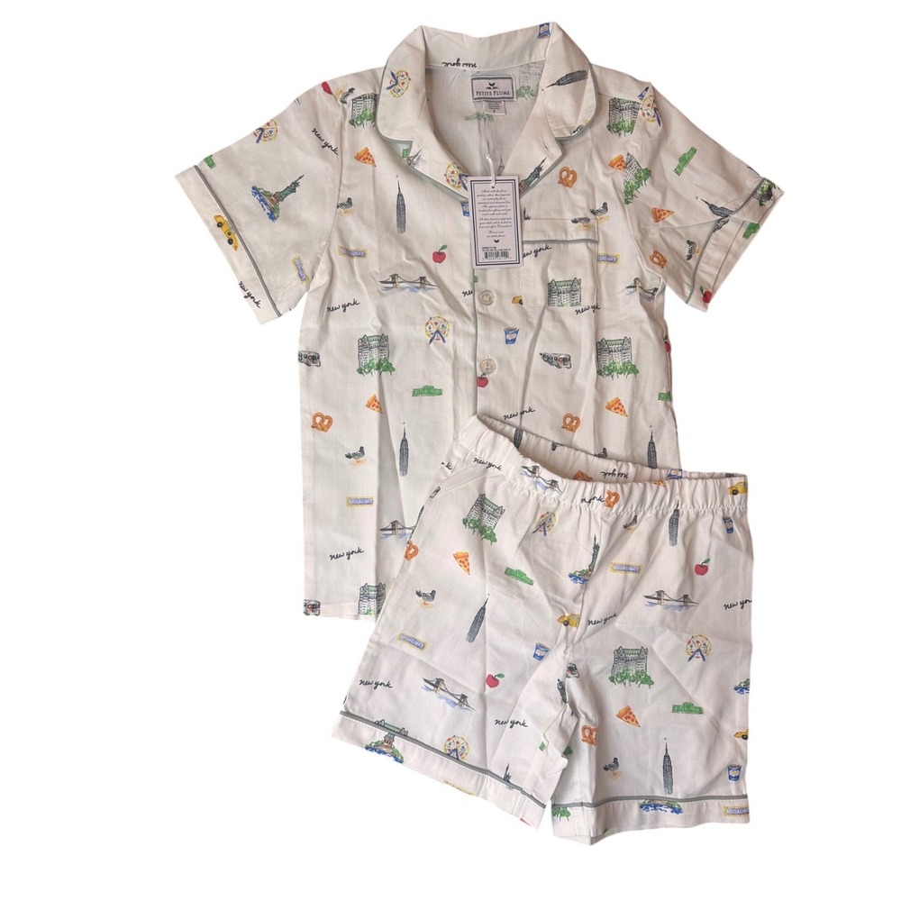 Petite Plume Boys New York New York Classic Short Pajama Set White Size 8 NWT